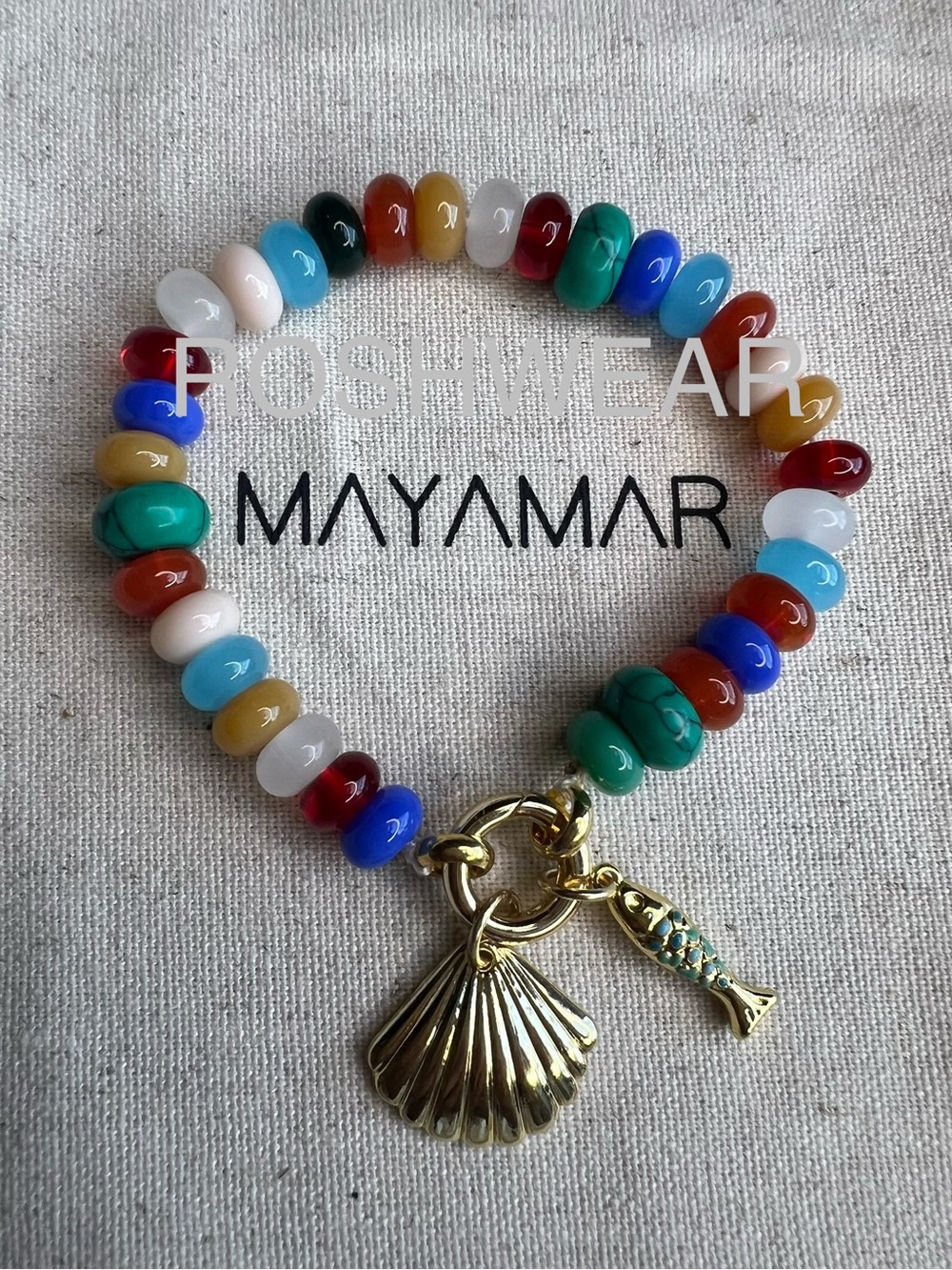 Carabiner Multicolor Beaded Shell & Fish Charm Bracelet NWOT